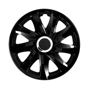 Universal hubcaps 14" DRIFT black lacquer press-on 4 pieces