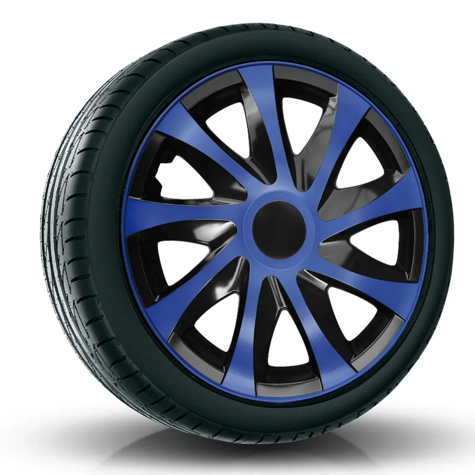 ΝRМ Draco Black-Blue 15" Hubcaps 4pcs Weather Impact Resistant Set of 4 with Steel Trim Rings